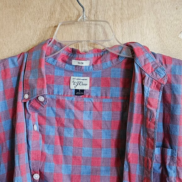 J Crew Slim Shirt L Long Sleeve Check Red Blue - Picture 4 of 10